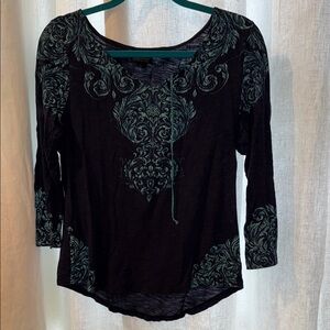 Elegant Navy Blue and Green Women's  T Shirt